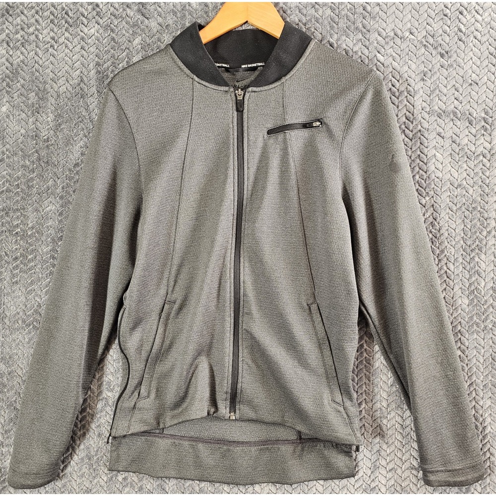 Nike Basketball‎ Jacket Mens Small Grey Black Heathered Hyper Elite Dry Full Zip